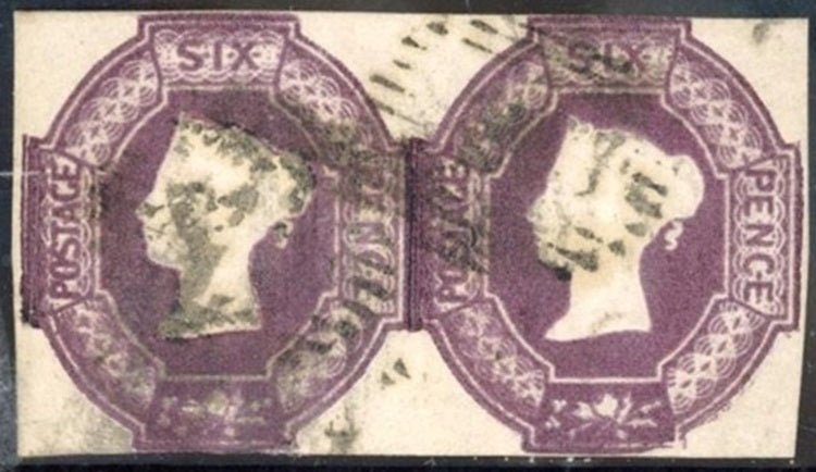 1847-54 6d pair used, 4 margins, fine. With 1991 Richter Cert.