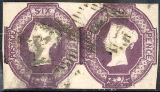 1847-54 6d pair used, 4 margins, fine. With 1991 Richter Cert.