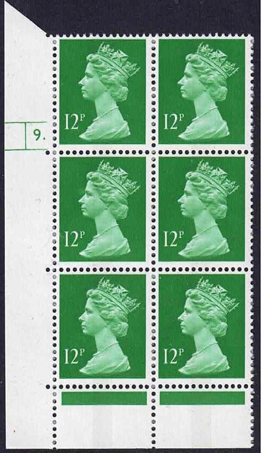 GB QEII Machin 12p X896 block showing flaw to Queens eye & cheek stamp 19/1