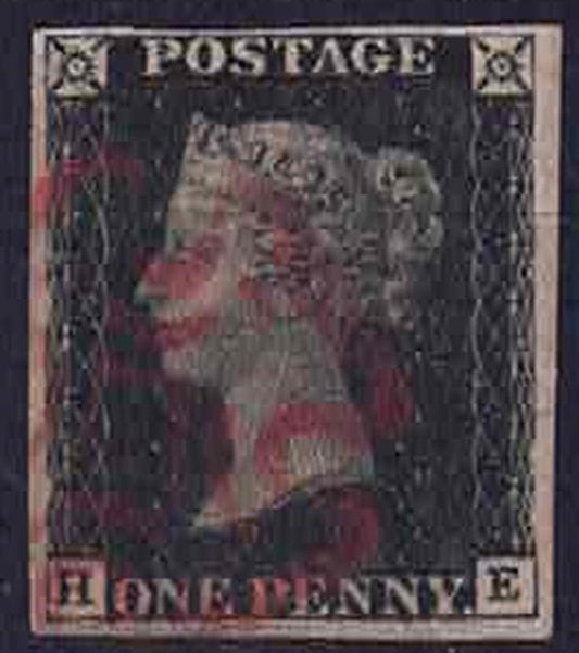 QV 1840 1d Black AS25b Double letter 4 margins red MX