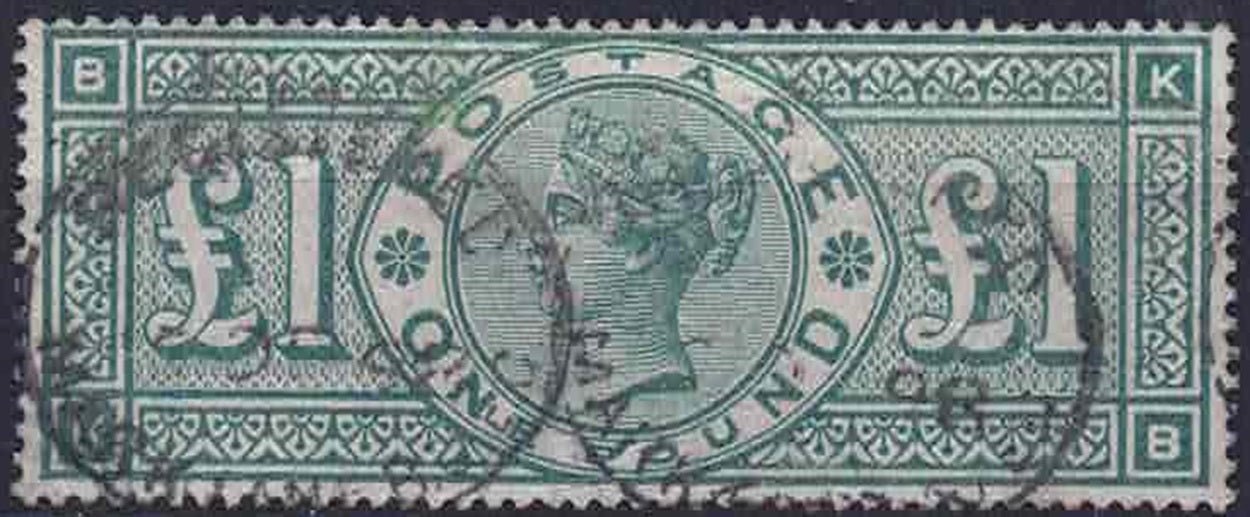 QV SG 212 £1 green letters K-B used