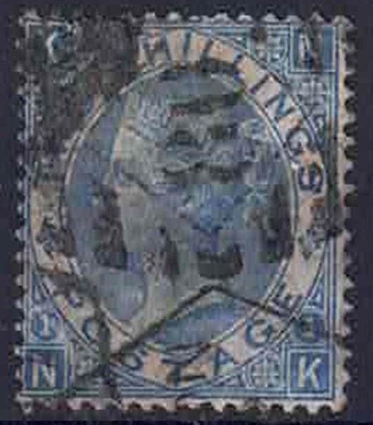 1 QV sg120b Milky blue plate 1 letters N-K used