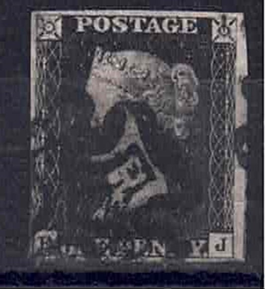 QV 1840 1d Black Plate 10  Letters B-J 4 Margins, Black MX a fine example