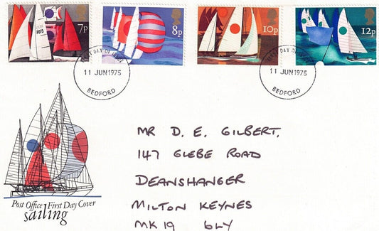 GB stamps 1975 FDC Sailing Missing Black on 8p stamp