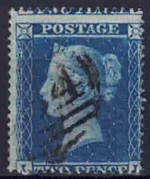 1854-57 QV SG27 2d Blue Plate 5 Wmk Large Crown Perfs 16 Fine Used