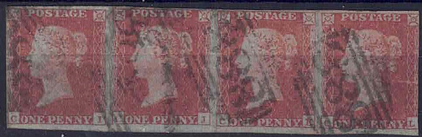 QV SG8 Strip of 4 Watermark small crown 1844 CDS 888 (Winchester)