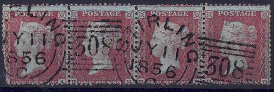 QV SG22 Perfs 14 Watermark small crown strip of 4 superb Stirling CDS (perfs nibbled on left side)