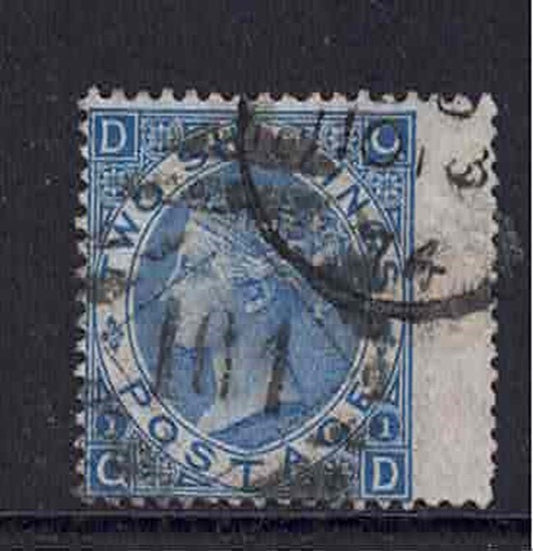 QV 1867-80 2/- SG 119 Deep Blue D-Q Wing Margin used