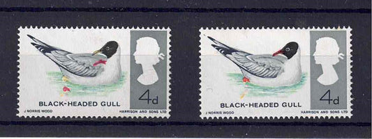 QE11 1966 Birds 4d showing large shift of red (Beak and Foot) M/M with normal