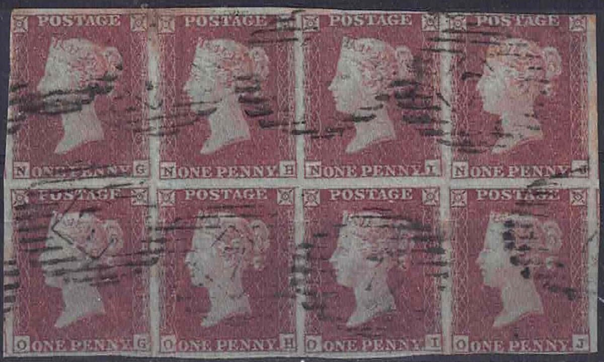 QV penny red SG 8 Plate 112 scarce block of 8 London CDS