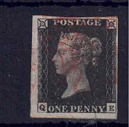 QV 1840 1d Black Letters Q-E clean back 4 margins