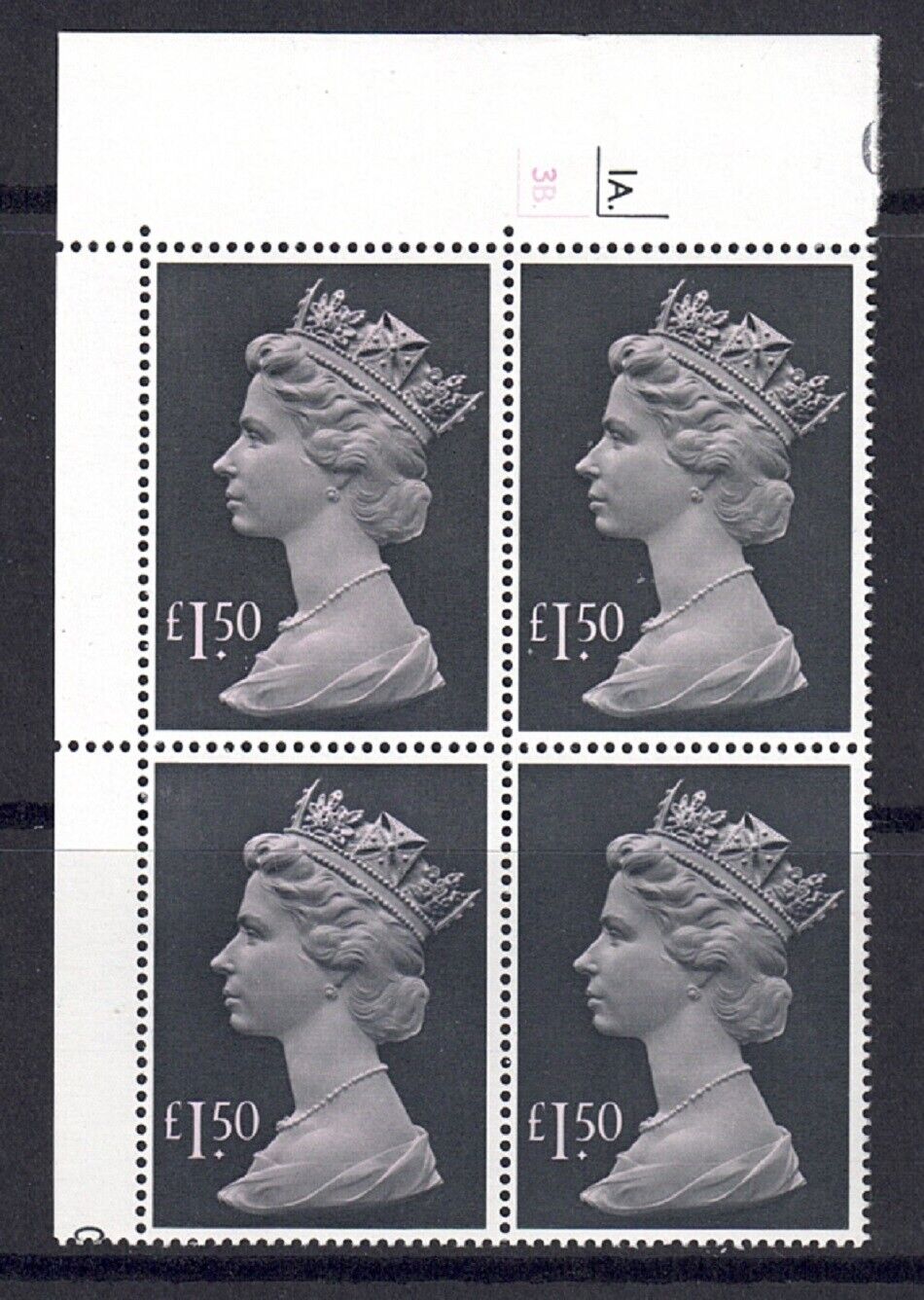 GB QEII SG 1026e £1.50Machin High Value Marginal Block -U/M