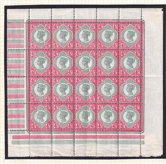 QV K43 Pane F (1) SG 206 4½d green & carmine L/M in margins stamps unmounted