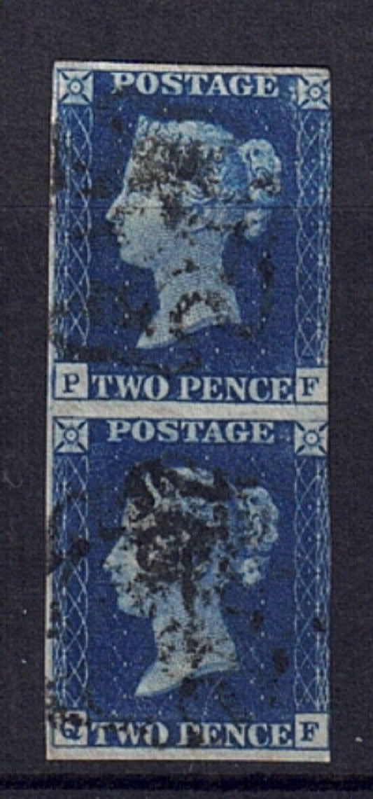 QV 1840 2d Blue Plate 2 PF-QF scares as vertical pair with Black MX