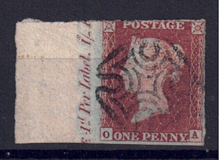 QV penny red Plate 30 with selvedge inscription with deckle edge Greenock MX