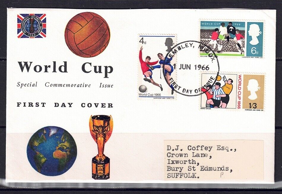 QEII FDC 1966 World cup 1st June Wembley Hand stamp