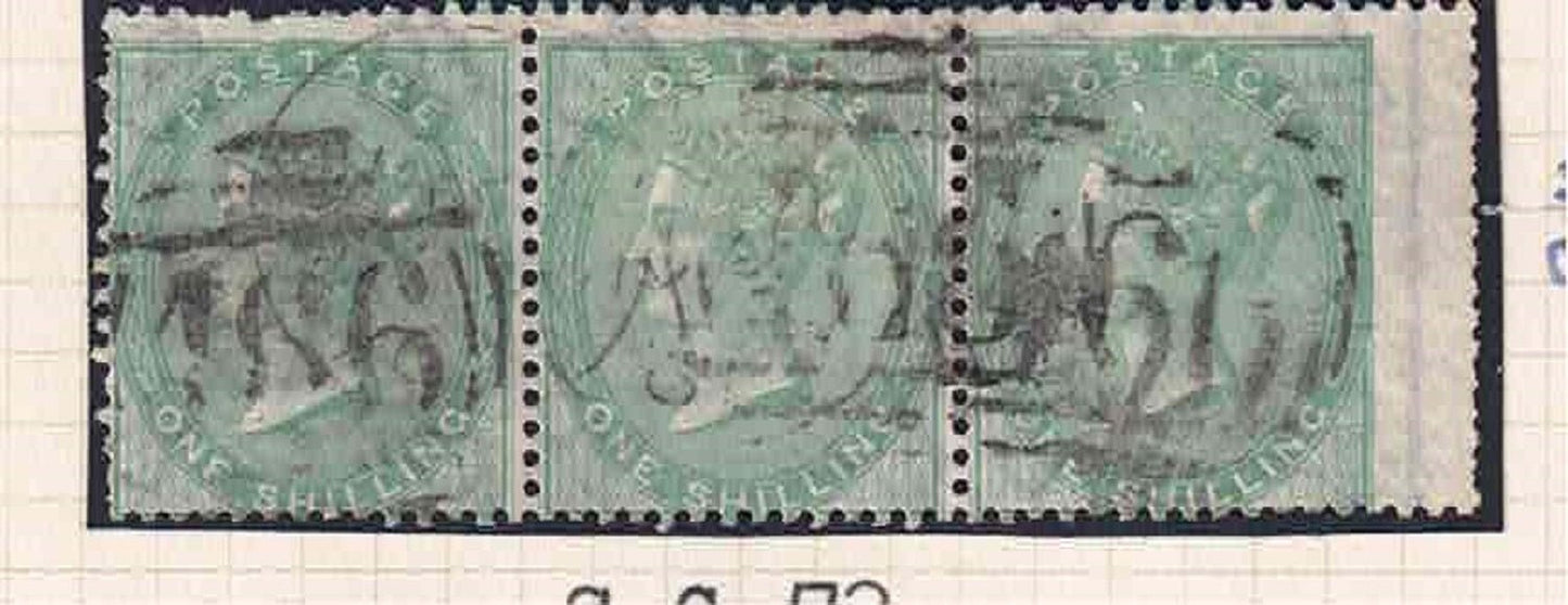 QV SG 72 strip of 3 Used Scottish post mark 466